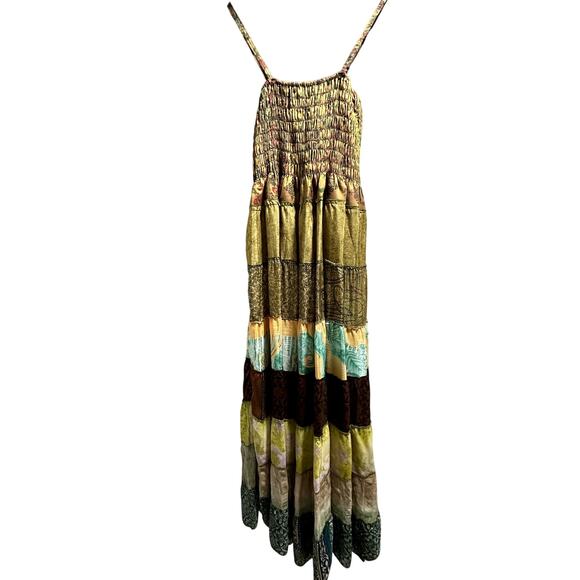 New 100% Silk Jungle Billie Tiered Maxi Boho Dress – One Size - Picture 1 of 3